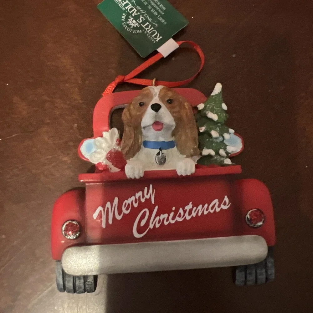 Dog Blenheim Back Truck Ornament Merry Christmas‎ Red Cavalier  Kurt Adler